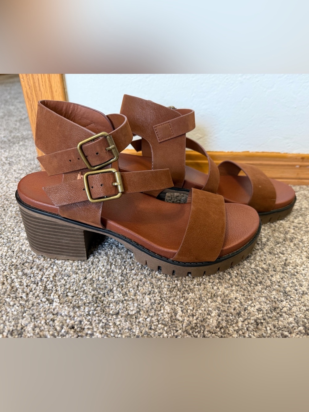 Brown Chunky Heel Sandals - Picture 3 of 6